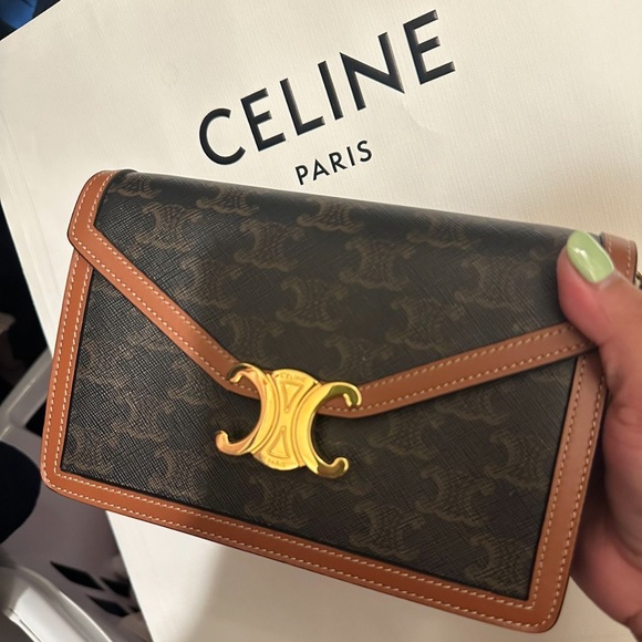 Celine Handbags - Celine Triomphe Macadam Brown and Tan Leather Crossbody Bag